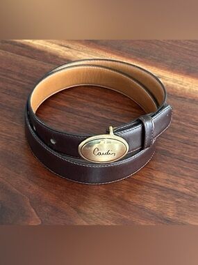 Pierre Cardin Brown Leather Belt with Gold Oval Buckle